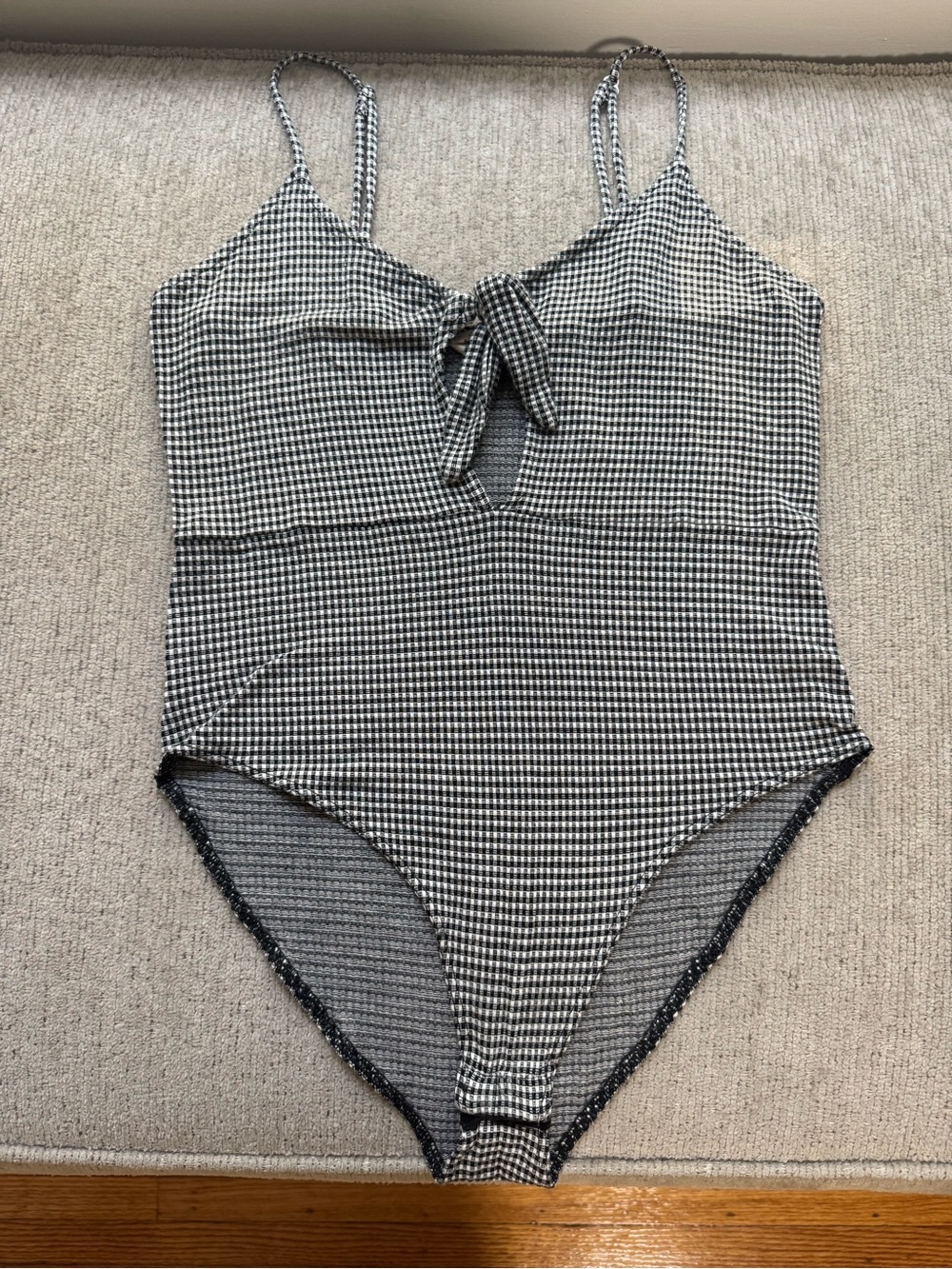 American Threads Black and White Gingham Body Suit with Front Knot